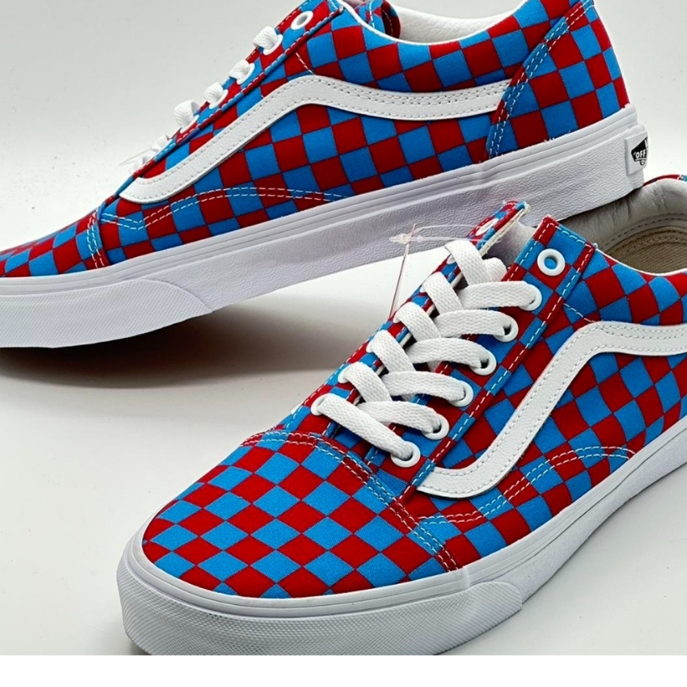 - Vans Old Skool Checkboard Sneakers size 8 women's red and blue worn few … - Picture 1 of 4